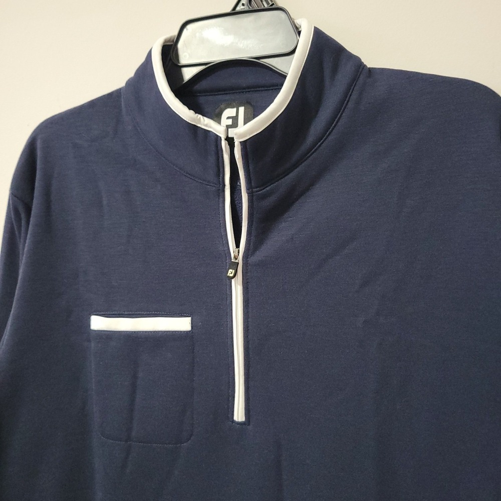 FootJoy 1/4 Zip Pullover Mens L Navy Blue Golf Performance Pocket Long Sleeve